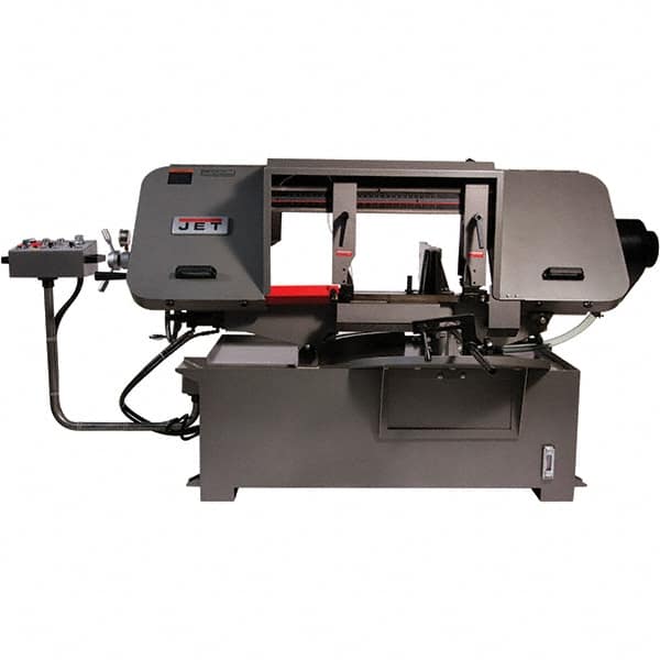 Jet - 19-1/4 x 4" Max Capacity, Semi-Automatic Variable Speed Pulley Horizontal Bandsaw - 90 to 370 SFPM Blade Speed, 230/460 Volts, 45 & 90°, 3 hp, 3 Phase - A1 Tooling