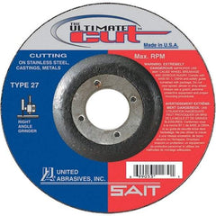 Sait - 4-1/2" Wheel Diam, 7/8" Arbor Hole, Type 27 Depressed Center Wheel - Coarse Grade, Ceramic, 13,300 Max RPM - A1 Tooling