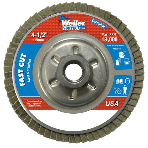 ‎4-1/2″ Vortec Pro Abrasive Flap Disc, Angled, Aluminum Backing, 80Z, 5/8″-11 UNC Nut - A1 Tooling