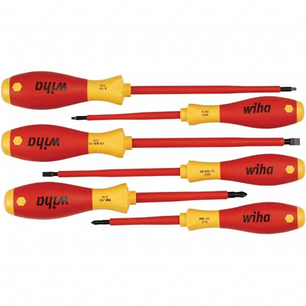 Wiha - 6 Piece Slotted, Phillips & Square Screwdriver Set - Bit Sizes: Philips #1 & #2, Comes in Vinyl Pouch - A1 Tooling