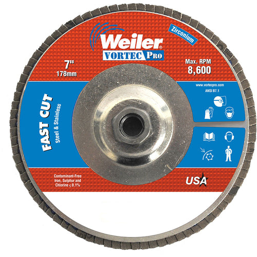 ‎7″ Vortec Pro Abrasive Flap Disc, Angled, Aluminum Backing, 60Z, 5/8″-11 UNC Nut - A1 Tooling