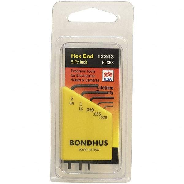 Bondhus - 5 Piece, L-Key Hex Key Set - .028 to 5/64" Range, Protanium Steel - A1 Tooling