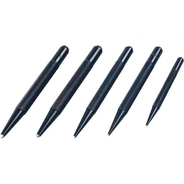 Mitutoyo - 5 Piece, 1/16 to 5/32", Pin Punch Set - Round Shank, Comes in Plastic Sleeve - A1 Tooling