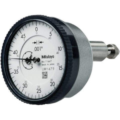 Mitutoyo - 0.2" Range, 0-50 Dial Reading, 0.001" Graduation Dial Drop Indicator - 40mm Dial, 1/2" Range per Revolution, 0.001" Accuracy, Revolution Counter - A1 Tooling