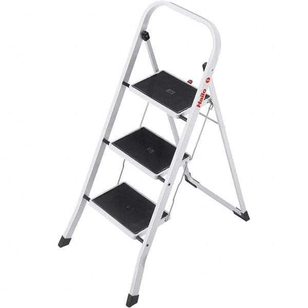 Hailo - 3 Steps, 3' 5" High, EN14183 Rating, Tubular Steel Step Ladder - 330 Lb Capacity, 18-1/2" Base Width - A1 Tooling