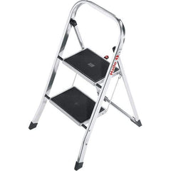 Hailo - 2 Steps, 2' 7" High, EN14183 Rating, Aluminum Step Ladder - 330 Lb Capacity, 18-1/2" Base Width - A1 Tooling