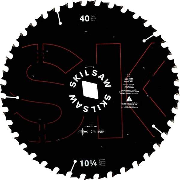 Skilsaw - 10-1/4" Diam, 1" Arbor Hole Diam, 40 Tooth Wet & Dry Cut Saw Blade - Cermet-Tipped, Cutoff Action, Diamond Arbor - A1 Tooling