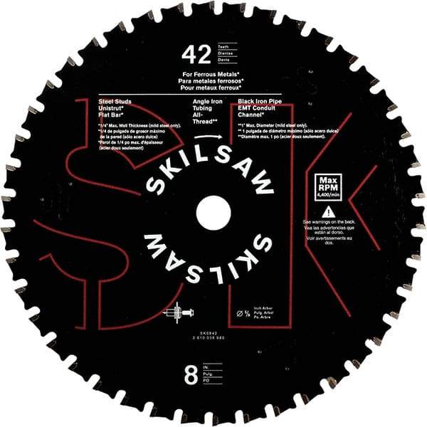 Skilsaw - 8" Diam, 5/8" Arbor Hole Diam, 42 Tooth Wet & Dry Cut Saw Blade - Carbide-Tipped, Cutoff Action, Standard Round Arbor - A1 Tooling