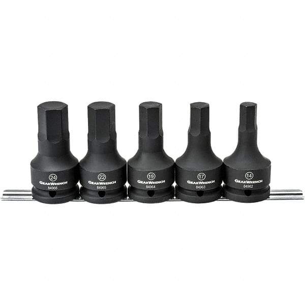 GearWrench - 5 Piece 3/4" Drive Impact Hex Bit Socket Set - 14 to 24mm Hex, Comes in Rail - A1 Tooling