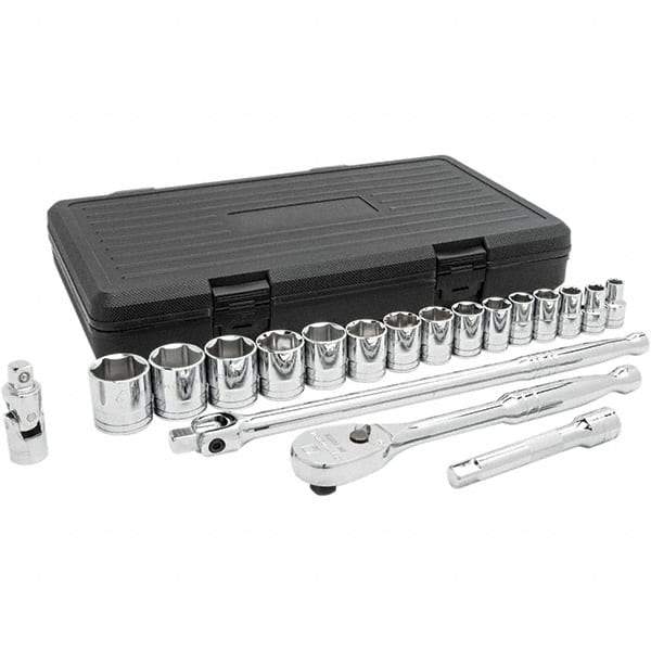 GearWrench - 19 Piece 1/2" Drive Chrome Finish Socket Set - 6 Points, 3/8" to 1-1/4" Range, Inch Measurement Standard - A1 Tooling