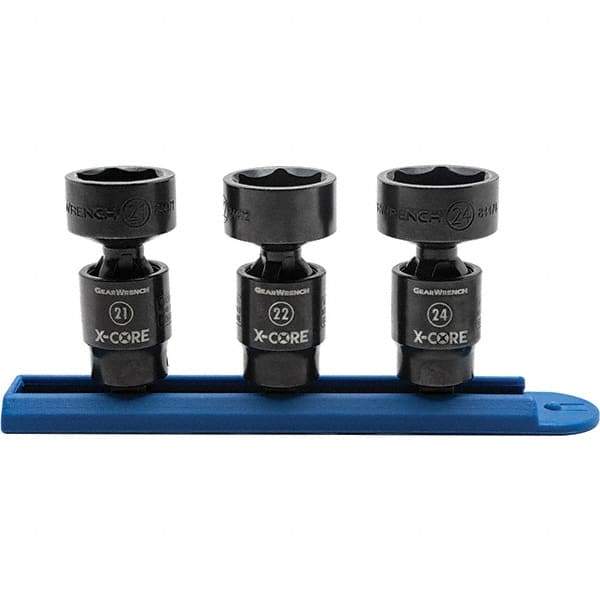 GearWrench - 3 Piece 3/8" Drive Black Finish Impact Socket Set - 6 Points, 21mm to 24mm Range, Metric Measurement Standard - A1 Tooling