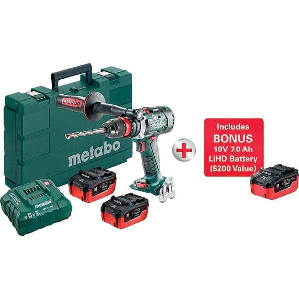 Metabo - 18 Volt 1/2" Chuck Pistol Grip Handle Cordless Drill - 0-500 & 0-2050 & 3800 RPM, Keyless Chuck, Reversible, 3 Lithium-Ion Batteries Included - A1 Tooling