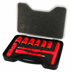 Insulated 3/8" Inch T-Handle Socket Set Includes: 5/16 - 3/4" Sockets and 5" Extension Bar and T Handle in Storage Box. 11 Pieces - A1 Tooling