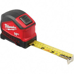 Milwaukee Tool - 16' x 1" Yellow Steel Blade Tape Measure - 1/16" & 1/10' Graduation, Inch Graduation Style, Red/Black Plastic Case - A1 Tooling