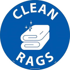 NMC - Clean Rags, Anti-Skid Pressure-Sensitive Vinyl Floor Sign - Round, White on Blue, Adhesive Backed, For Restroom, Janitorial & Housekeeping - A1 Tooling