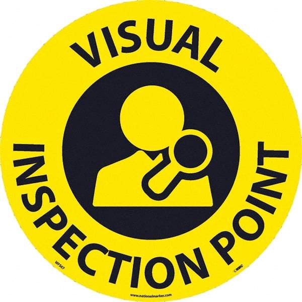 NMC - Visual Inspection Point, Anti-Skid Pressure-Sensitive Vinyl Floor Sign - Round, Black on Yellow, Adhesive Backed, For Restroom, Janitorial & Housekeeping - A1 Tooling