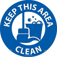 NMC - Keep This Area Clean, Anti-Skid Pressure-Sensitive Vinyl Floor Sign - Round, White on Blue, Adhesive Backed, For Restroom, Janitorial & Housekeeping - A1 Tooling