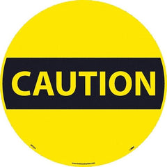 NMC - Caution, Anti-Skid Pressure-Sensitive Vinyl Floor Sign - Round, Black on Yellow, Adhesive Backed, For Restroom, Janitorial & Housekeeping - A1 Tooling