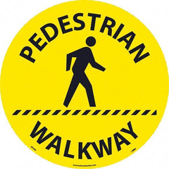 NMC - Pedestrian Walkway, Anti-Skid Pressure-Sensitive Vinyl Floor Sign - Round, Black on Yellow, Adhesive Backed, For Restroom, Janitorial & Housekeeping - A1 Tooling