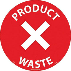 NMC - Product Waste, Anti-Skid Pressure-Sensitive Vinyl Floor Sign - Round, White on Red, Adhesive Backed, For Restroom, Janitorial & Housekeeping - A1 Tooling