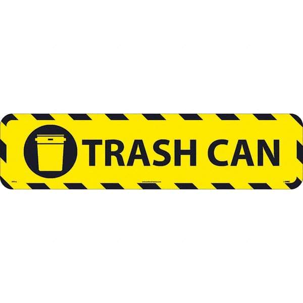 NMC - Trash Can, Anti-Skid Pressure-Sensitive Vinyl Floor Sign - Rectangle, Black on Yellow, Adhesive Backed, For Restroom, Janitorial & Housekeeping - A1 Tooling