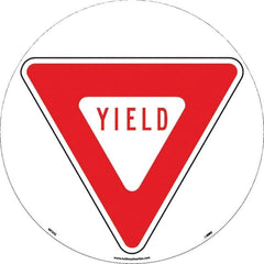 NMC - Yield, Anti-Skid Pressure-Sensitive Vinyl Floor Sign - Round, Red on White, Adhesive Backed, For Restroom, Janitorial & Housekeeping - A1 Tooling