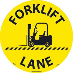 NMC - Forklift Lane, Anti-Skid Pressure-Sensitive Vinyl Floor Sign - Round, Black on Yellow, Adhesive Backed, For Restroom, Janitorial & Housekeeping - A1 Tooling