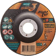 Norton - 36 Grit, 4-1/2" Wheel Diam, 1/16" Wheel Thickness, 7/8" Arbor Hole, Type 27 Depressed Center Wheel - Coarse Grade, Ceramic Alumina, Resinoid Bond, 13,580 Max RPM - A1 Tooling