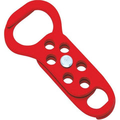 NMC - Double Jaw, 1 to 2" Jaw Diam, 6 PadLocks, Steel Lockout Hasp - Scissor Action, 5-13/32" Long x 2-1/2" Wide, Red - A1 Tooling