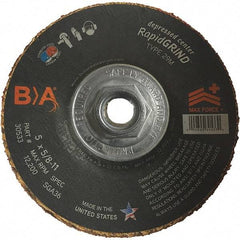 BULLARD - 36 Grit, 5" Wheel Diam, 1/8" Wheel Thickness, Type 29 Depressed Center Wheel - Coarse/Extra Coarse Grade, Ceramic, 12,200 Max RPM, Compatible with Angle Grinder - A1 Tooling