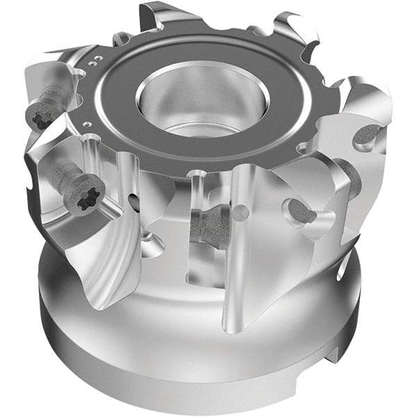 Seco - 7 Inserts, 37.9mm Cutter Diam, 1.8mm Max Depth of Cut, Indexable High-Feed Face Mill - 19.05mm Arbor Hole Diam, 0.185" Keyway Width, 1-1/2" High, R220.21-LP09 Toolholder, LPKT09 Inserts, Series High Feed - A1 Tooling