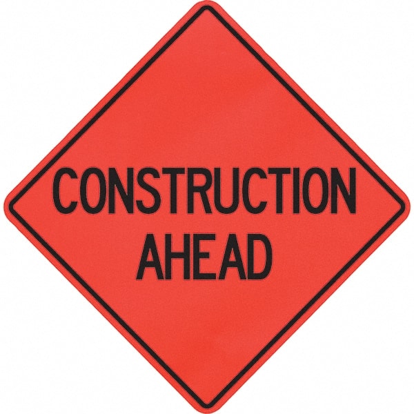 PRO-SAFE - "Construction Ahead," 48" Wide x 48" High Vinyl Traffic Control Sign - A1 Tooling