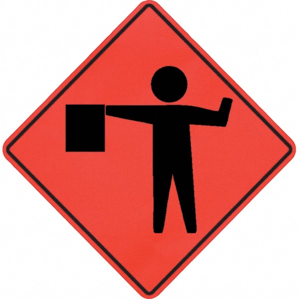 PRO-SAFE - Worker with Directional Flag, 48" Wide x 48" High Vinyl Traffic Control Sign - A1 Tooling