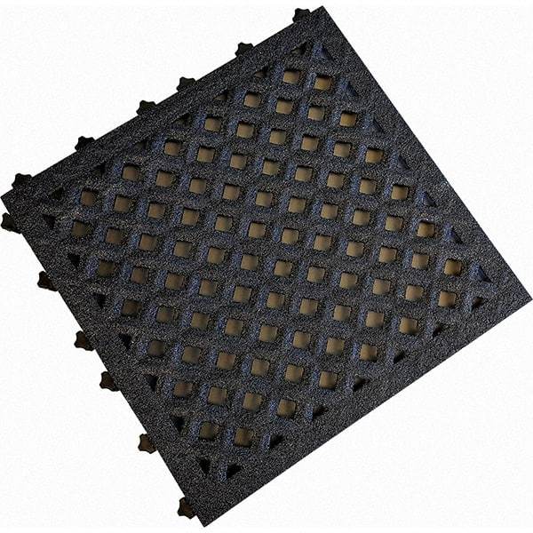 Value Collection - 18" Long x 18" Wide x 1" Thick, Anti-Fatigue Modular Matting Anti-Fatigue Flooring - 2 Interlocking Sides, Black, For Dry & Wet Areas - A1 Tooling