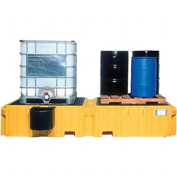 UltraTech - 535 Gal Sump Capacity, Polyethylene TWIN IBC Spill Pallet, Left Side Bucket with Drain - 61.6" Long x 22" Wide x 124-1/2" High, 8,000 Lb Capacity, 2 Totes, Includes 1 Left Side Bucket Shelf - A1 Tooling