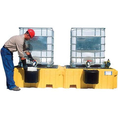 UltraTech - 535 Gal Sump Capacity, Polyethylene TWIN IBC Spill Pallet, 2 Bucket Shelves - 61.6" Long x 22" Wide x 124-1/2" High, 8,000 Lb Capacity, 2 Totes, Includes 2 Bucket Shelves - A1 Tooling