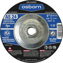 Osborn - 24 Grit, 5" Wheel Diam, 1/4" Wheel Thickness, Type 27 Depressed Center Wheel - Coarse Grade, Aluminum Oxide, 12,225 Max RPM - A1 Tooling