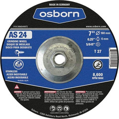 Osborn - 24 Grit, 7" Wheel Diam, 1/4" Wheel Thickness, Type 27 Depressed Center Wheel - Coarse Grade, Aluminum Oxide, 8,600 Max RPM - A1 Tooling