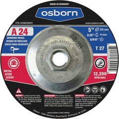 Osborn - 24 Grit, 5" Wheel Diam, 1/4" Wheel Thickness, Type 27 Depressed Center Wheel - Coarse Grade, Aluminum Oxide, 12,225 Max RPM - A1 Tooling