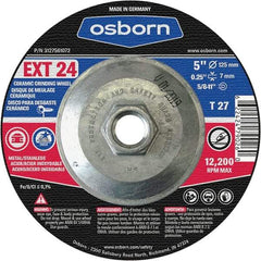 Osborn - 24 Grit, 5" Wheel Diam, 1/4" Wheel Thickness, Type 27 Depressed Center Wheel - Coarse Grade, Ceramic, 12,225 Max RPM - A1 Tooling