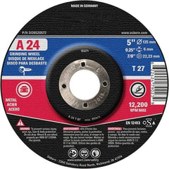 Osborn - 24 Grit, 5" Wheel Diam, 1/4" Wheel Thickness, 7/8" Arbor Hole, Type 27 Depressed Center Wheel - Coarse Grade, Aluminum Oxide, 12,225 Max RPM - A1 Tooling