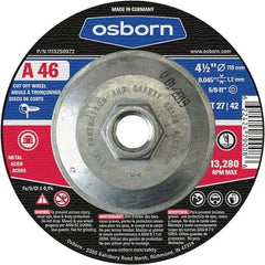 Osborn - 4-1/2" 60 Grit Aluminum Oxide Cutoff Wheel - 0.045" Thick, 5/8-11 Arbor, Use with Angle Grinders - A1 Tooling