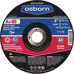 Osborn - 6" 60 Grit Aluminum Oxide Cutoff Wheel - 0.045" Thick, 7/8" Arbor, Use with Angle Grinders - A1 Tooling