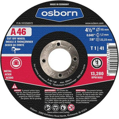 Osborn - 4-1/2" 46 Grit Aluminum Oxide Cutoff Wheel - 0.045" Thick, 7/8" Arbor, Use with Angle Grinders - A1 Tooling