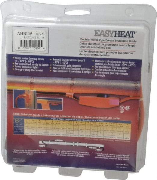 EasyHeat - 15' Long, Preassembled, Fixed Length, Fixed Wattage, Protection Heat Cable - 120 Input Volts, 105 Watts - A1 Tooling