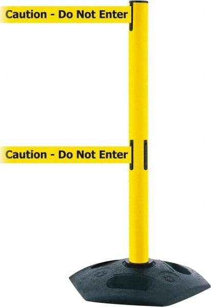 Tensator - 38" High, 2-1/2" Pole Diam, 4 Way Stanchion - 19" Base Diam, Octagon Recycled Rubber Base, Yellow Plastic Post, 13' x 2" Tape, Dual Line Tape, For Outdoor Use - A1 Tooling