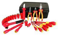 Insulated 1/2" Drive Inch Socket Set with 3/8" - 1" Sockets; 2 Extension Bars; 1/2" Ratchet; Knife; Slotted & Phillips; 3 Pliers/Cutters in Storage Box. 24 Pieces - A1 Tooling