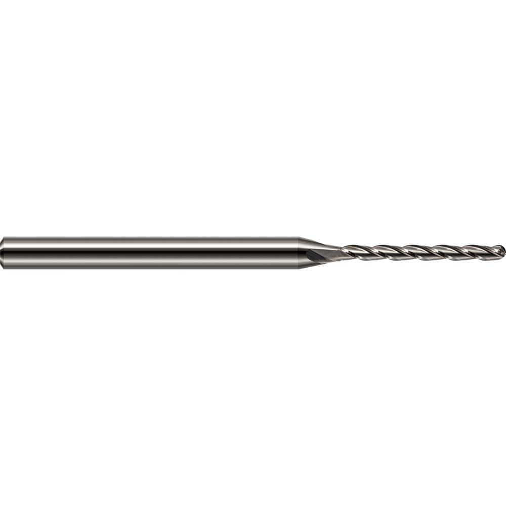 Ball End Mill: 0.031″ Dia, 0.375″ LOC, 3 Flute, Solid Carbide 2-1/2″ OAL, 1/8″ Shank Dia, 30 ° Helix, Uncoated, Single End