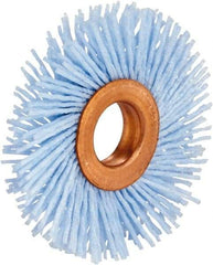 Tanis - 3" OD, 1/2" Arbor Hole, Crimped Nylon Wheel Brush - 3/8" Face Width, 7/8" Trim Length, 0.04" Filament Diam - A1 Tooling