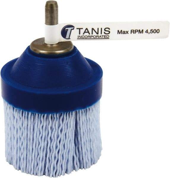 Tanis - 80 Grit, 2-1/2" Brush Diam, Crimped, End Brush - 1/4" Diam Steel Shank, 4,500 Max RPM - A1 Tooling